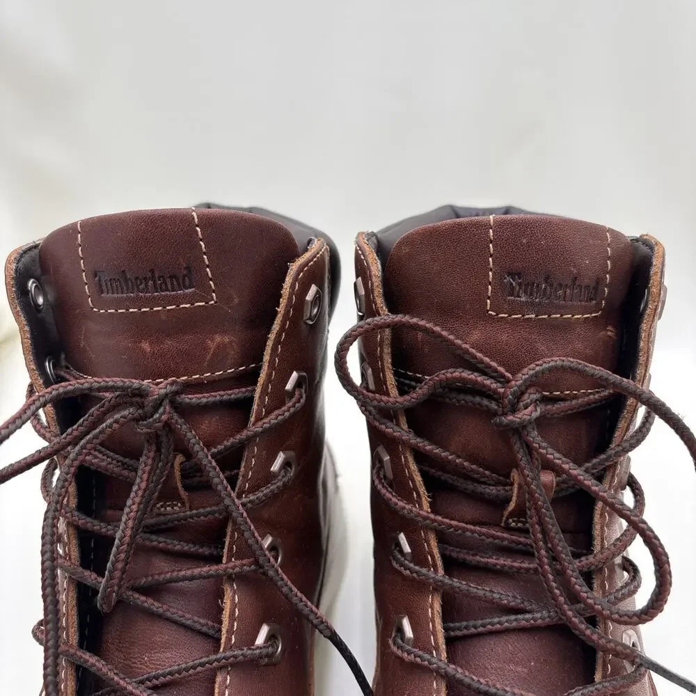 Timberland Women's High Top Lace Up Distressed Leather Boots Brown - Size 9